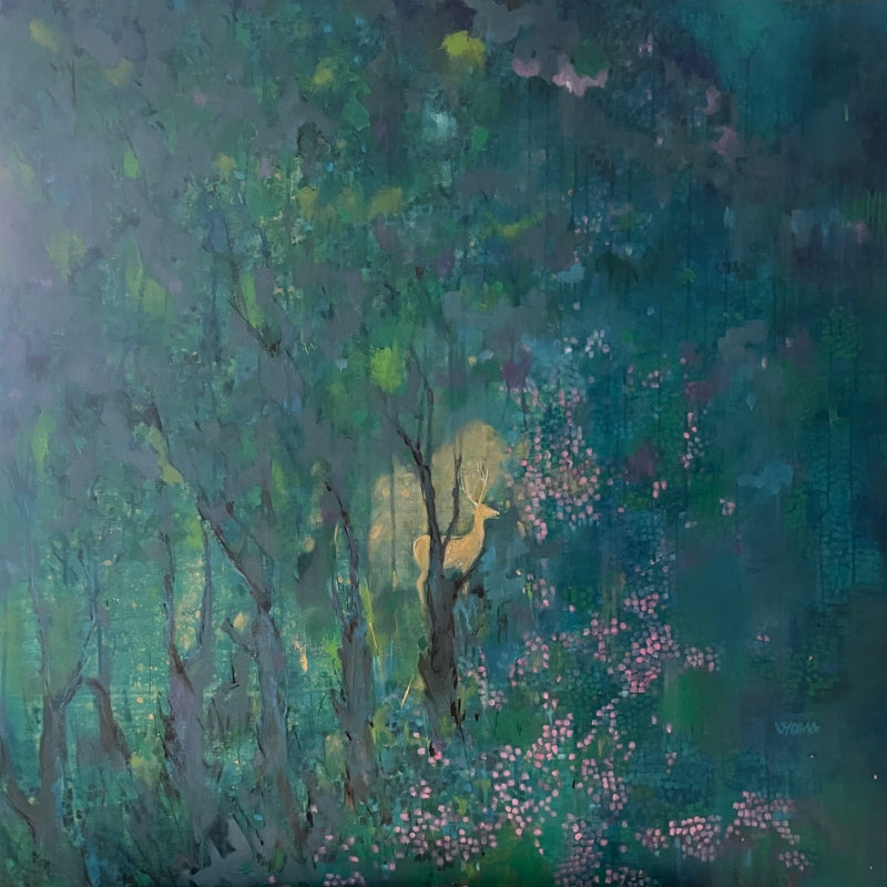 Untitled 11' nature mixed-media painting by artist Vyoma Parikh, 30x30 inch, on linen