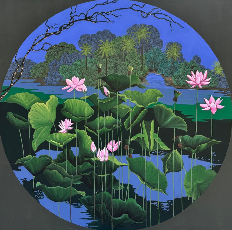 'Untitled 11' nature acrylic painting by artist Shaji Appukuttan, 48x48 inch, on canvas