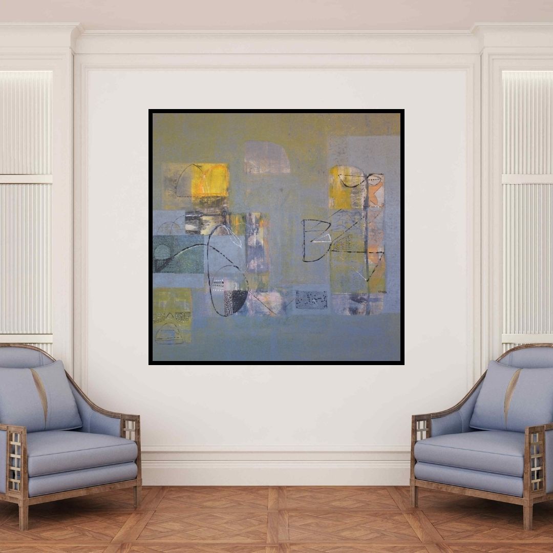 In-situ view of Vivek Nimbolkar's 'Untitled 11 (Abstract Composition in Earthy Tones)' painting in a room