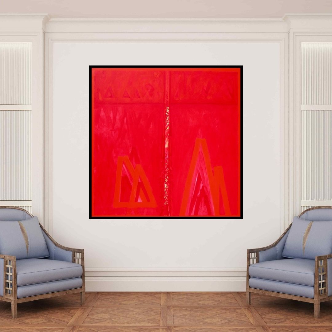 In-situ view of Ramesh Anand's 'Untitled 11 (Vermillion Rift)' painting in a room