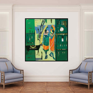 In-situ view of Vaishali Patil's 'Untitled 11 (A Village Encounter)' painting in a room