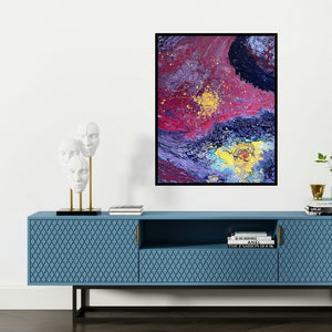 'Untitled 11' painting by Kartikey Sharma shown on a wall in a furnished room.