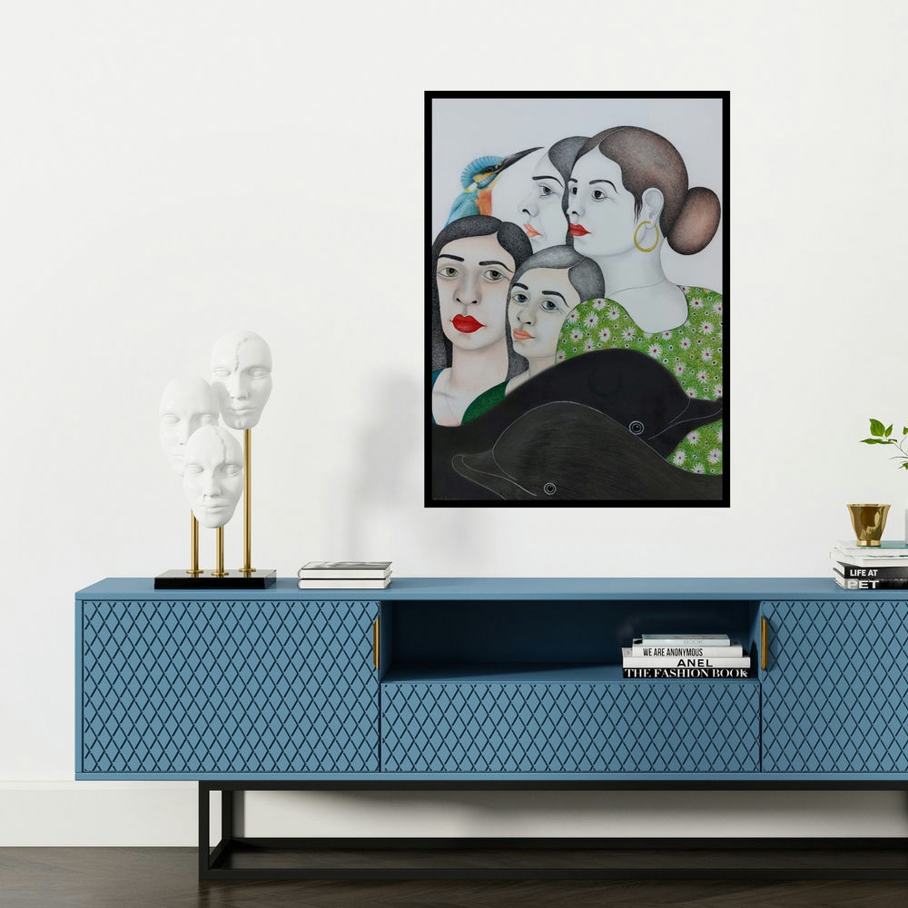 'Untitled 11' painting by Rajesh Salagaonkar shown on a wall in a furnished room.