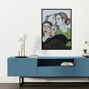 'Untitled 11' painting by Rajesh Salagaonkar shown on a wall in a furnished room.