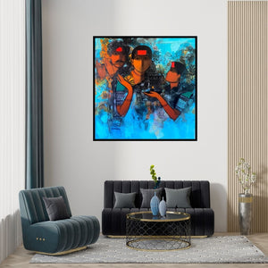 Preview of 'Untitled 11' Painting by Sachin Sagare shown on a wall in a furnished room.