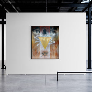 Preview of 'Untitled 11 (The Tapestry of Existence**)' Painting by Sajal Patra shown on a wall in a furnished room.