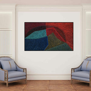 'Untitled 112' painting by Sandesh Khule shown on a wall in a furnished room.