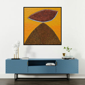 'Untitled 113' painting by Sandesh Khule shown on a wall in a furnished room.