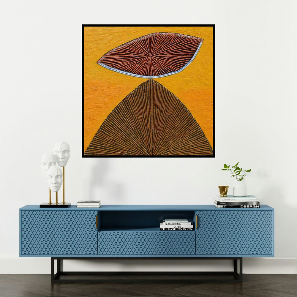 'Untitled 113' painting by Sandesh Khule shown on a wall in a furnished room.