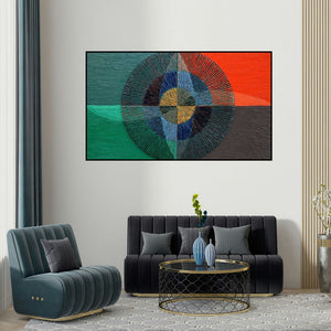 Sandesh Khule's 'Untitled 114' painting visualized above a sofa in a contemporary room.