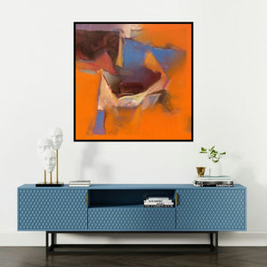 'Untitled 115' painting by Shrikant Kadam shown on a wall in a furnished room.