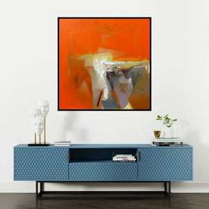 'Untitled 116' painting by Shrikant Kadam shown on a wall in a furnished room.