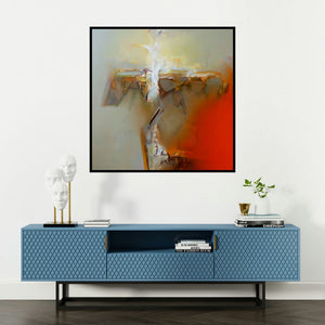 'Untitled 117' painting by Shrikant Kadam shown on a wall in a furnished room.