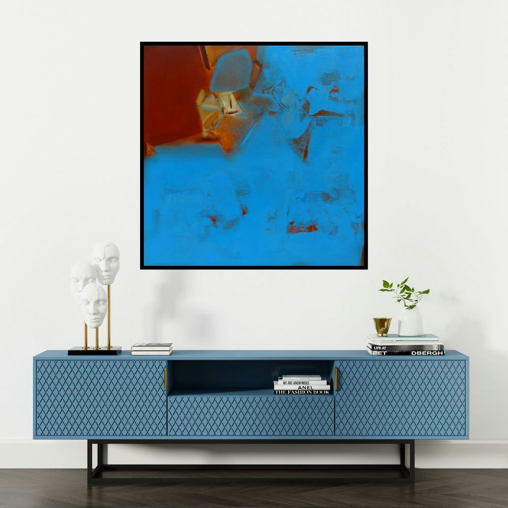 'Untitled 119 (Depth of Field)' painting by Shrikant Kadam shown on a wall in a furnished room.