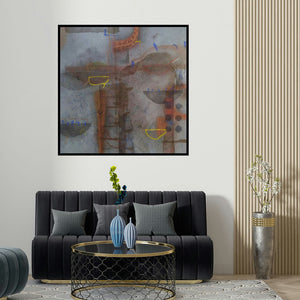 Narendar Mukherjee's 'Untitled 12 (Abstract Layers)' painting visualized above a sofa in a contemporary room.