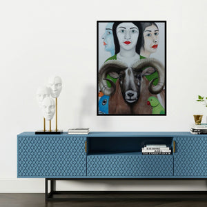 'Untitled 12' painting by Rajesh Salagaonkar shown on a wall in a furnished room.