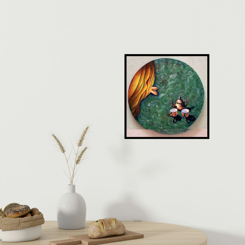 In-situ view of Sangeeta Singh's 'Untitled 12 (A Quiet Tea Ceremony)' painting in a room