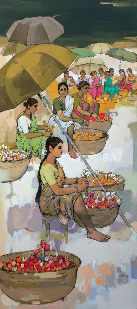 Figurative acrylic painting titled 'Untitled 12', 65x28 inches, by artist Satyajeet Varekar on Canvas