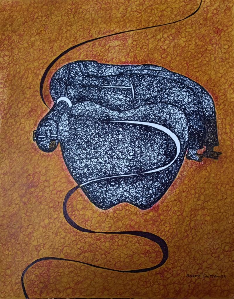 Figurative mixed media painting titled 'Untitled 12', 14x11 inches, by artist Ankita Dutta on Paper