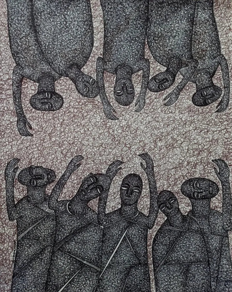 Figurative mixed-media painting titled 'Untitled 12', 28x22 inch, by artist Ankita Dutta on Paper