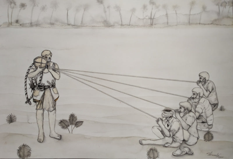 Untitled 12' figurative watercolor painting by artist Thirumala Thirupathi, 15x22 inch, on paper