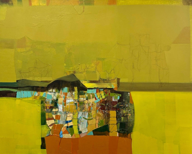 'Untitled 12' abstract mixed-media painting by artist Yogesh Murkute, 48x60 inch, on canvas