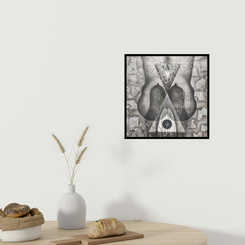 In-situ view of Narendra Jatav's 'Untitled 120 (Hidden Depths)' painting in a room