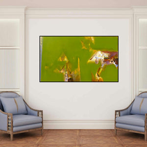 'Untitled 121 (Emergence)' painting by Shrikant Kadam shown on a wall in a furnished room.