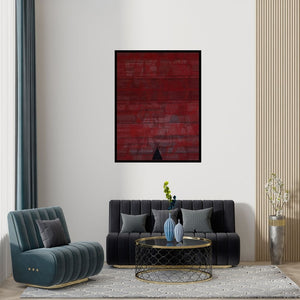 Preview of 'Untitled 121 (Crimson Tapestry)' Painting by Vivek Nimbolkar shown on a wall in a furnished room.
