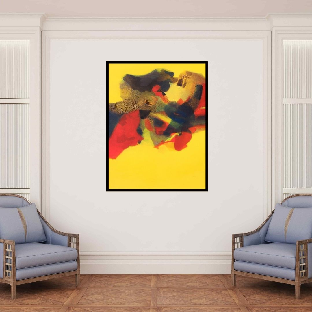 In-situ view of Ravindra Parkhi's 'Untitled (Vibrant Forms)' painting in a room