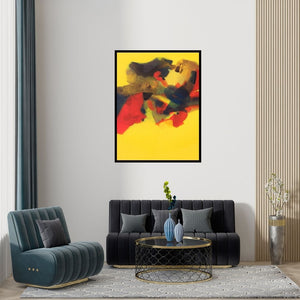 Preview of 'Untitled (Vibrant Forms)' Painting by Ravindra Parkhi shown on a wall in a furnished room.