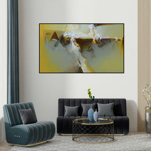 Shrikant Kadam's 'Untitled 122 (Shifting Sands)' painting visualized above a sofa in a contemporary room.