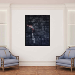 In-situ view of Vivek Nimbolkar's 'Untitled 122 (Crimson Intersection)' painting in a room