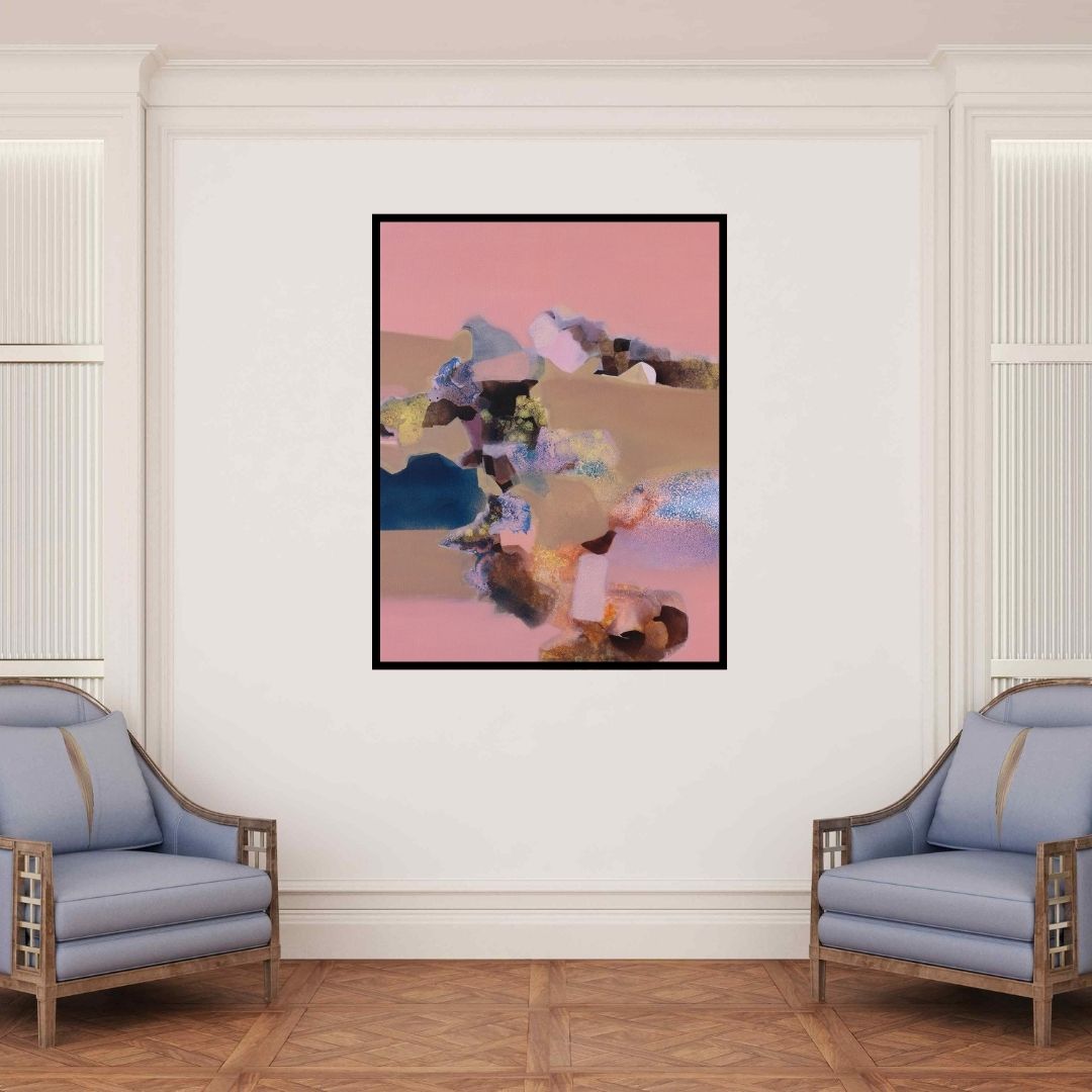 In-situ view of Ravindra Parkhi's 'Untitled (Desert Bloom)' painting in a room