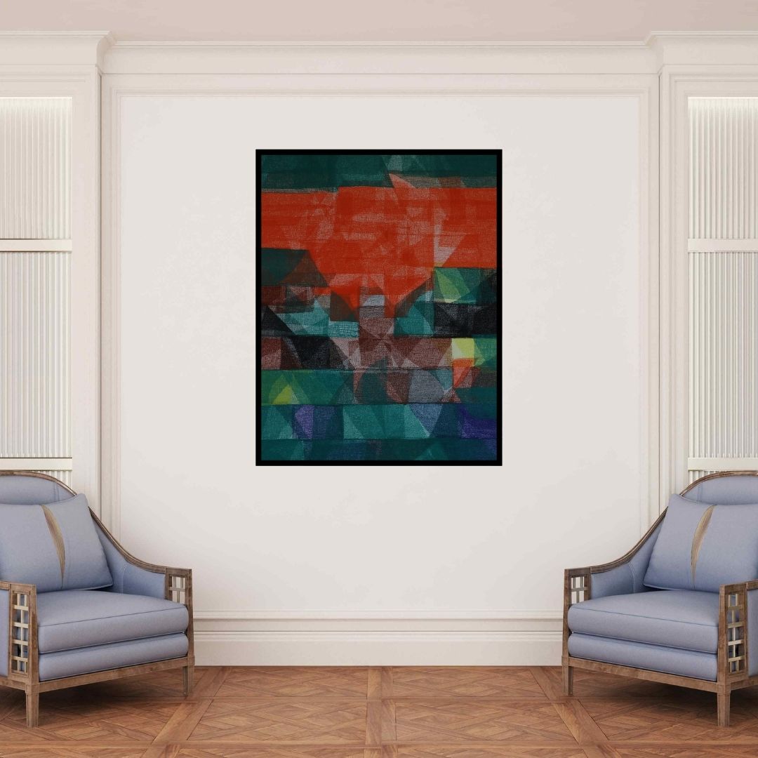 In-situ view of Vivek Nimbolkar's 'Untitled 123 (Crimson Horizon)' painting in a room