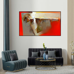 Shrikant Kadam's 'Untitled 124 (Inner Horizon)' painting visualized above a sofa in a contemporary room.