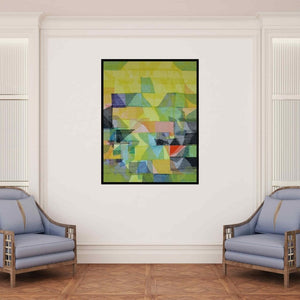 In-situ view of Vivek Nimbolkar's 'Untitled 124 (Sunlit Landscape)' painting in a room