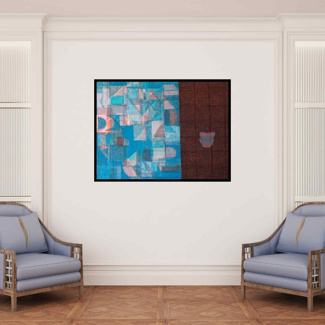 In-situ view of Vivek Nimbolkar's 'Untitled 126 (Divided Landscape)' painting in a room