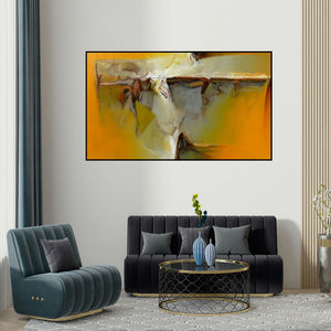 Shrikant Kadam's 'Untitled 127' painting visualized above a sofa in a contemporary room.