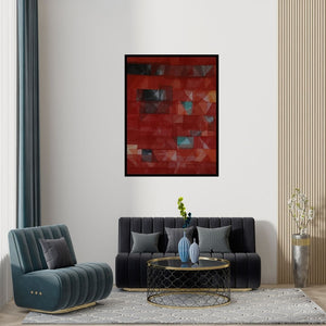 Preview of 'Untitled 127 (Red Violet Abstraction)' Painting by Vivek Nimbolkar shown on a wall in a furnished room.