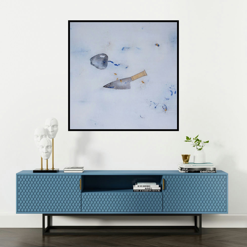 'Untitled 1279 (Untitled)' painting by Arvind Patel shown on a wall in a furnished room.