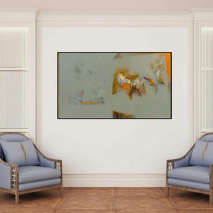 'Untitled 128' painting by Shrikant Kadam shown on a wall in a furnished room.
