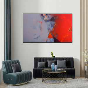 Shrikant Kadam's 'Untitled 129' painting visualized above a sofa in a contemporary room.