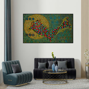 Nitin Dongare's 'Untitled 13 (The Voyage of the Soul)' painting visualized above a sofa in a contemporary room.