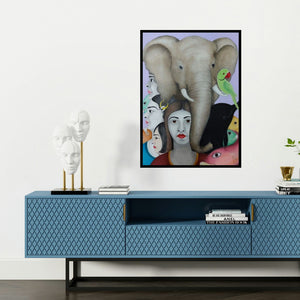 'Untitled 13 (The Serene Connection)' painting by Rajesh Salagaonkar shown on a wall in a furnished room.