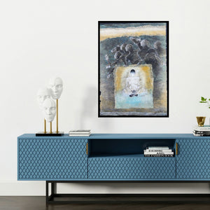 'Untitled 13 (Inner Peace**)' painting by Sajal Patra shown on a wall in a furnished room.