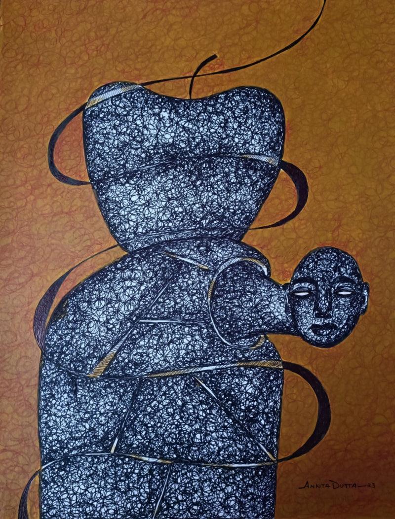 Figurative mixed media painting titled 'Untitled 13', 14x11 inches, by artist Ankita Dutta on Paper