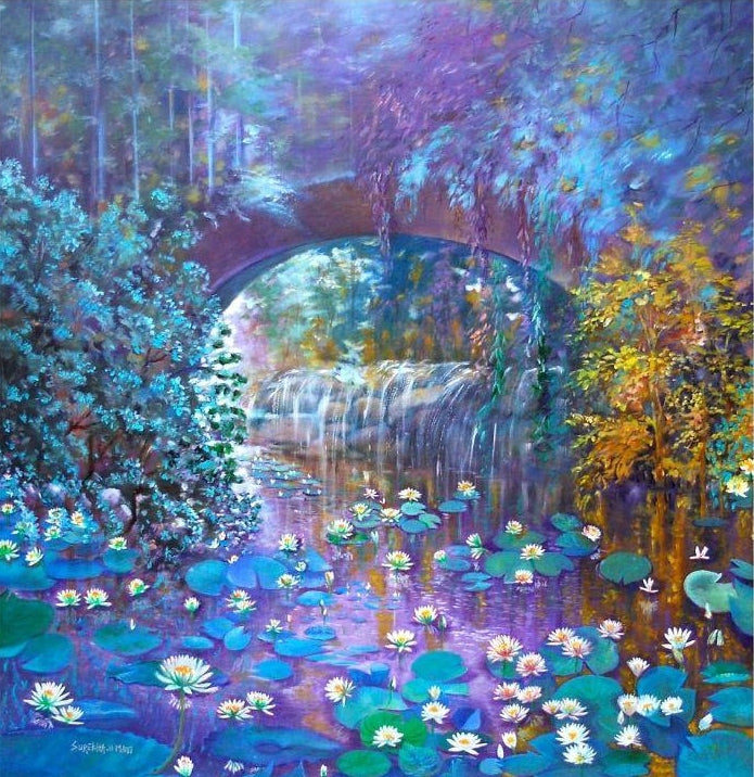 Nature oil painting titled 'Untitled 13', 36x36 inch, by artist Surekhah Matt on Canvas