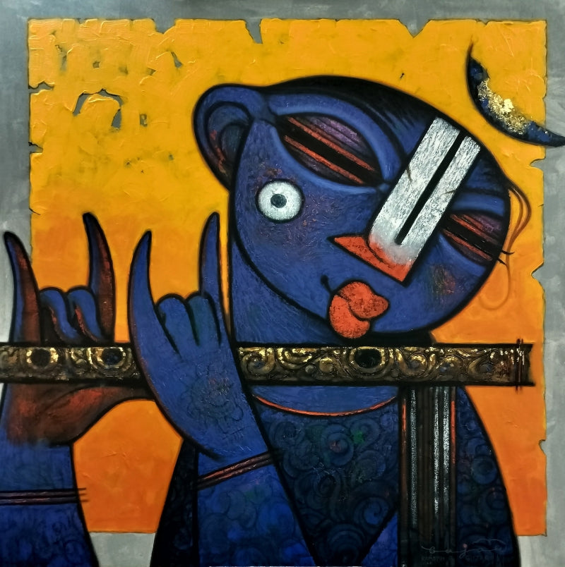 Untitled 13' religious acrylic painting by artist Ramesh Gujar, 48x48 inch, on canvas