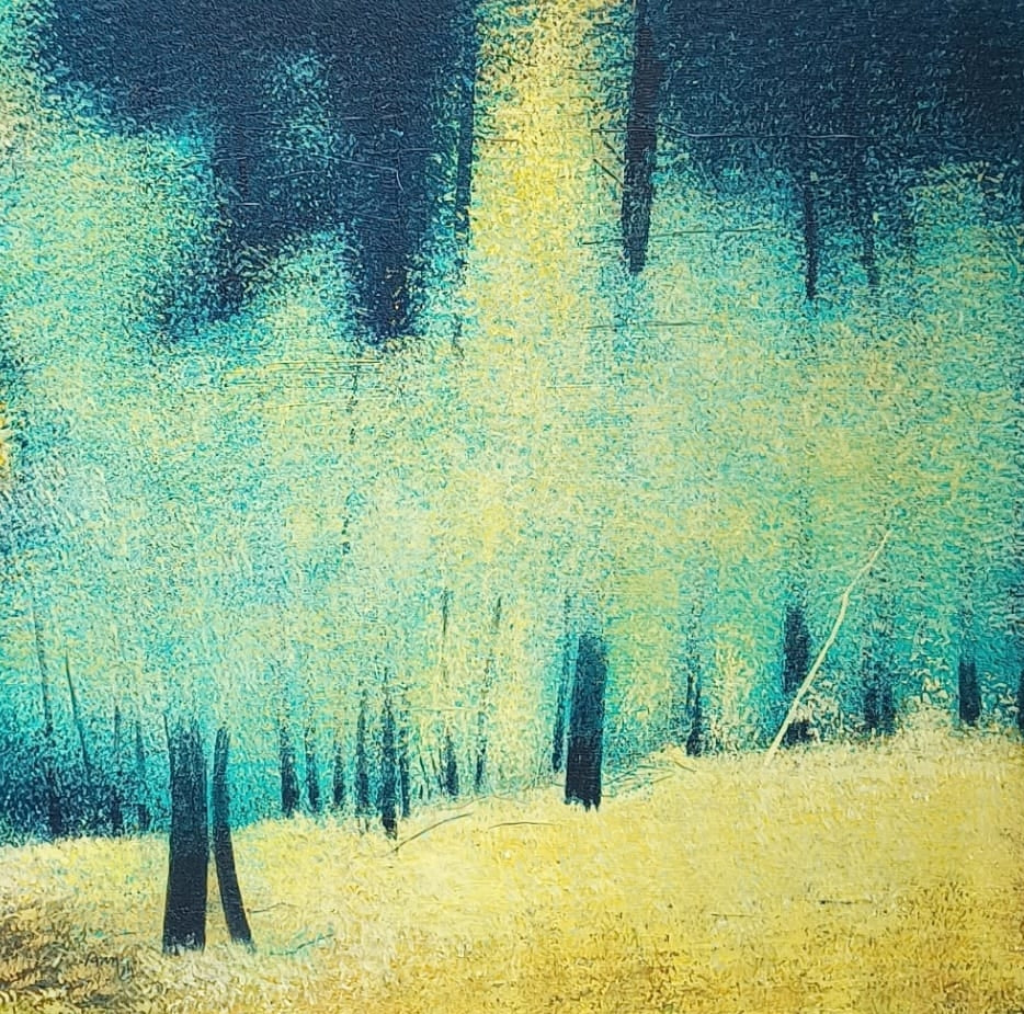 Untitled 13' nature acrylic painting by artist Vimal Chand, 48x48 inch, on canvas